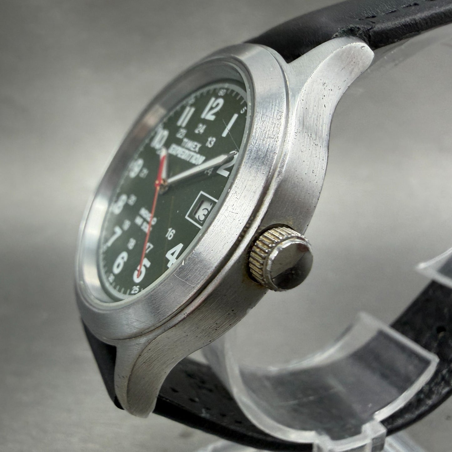 Timex Expedition Watch men 37mm Green Dial Silver Tone Date Round New Battery2