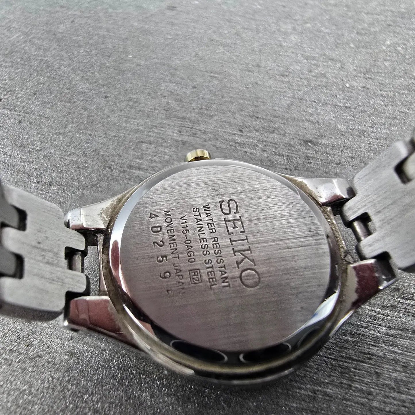 Seiko Solar Watch Women 22mm White Dial Two Tone Round V115-0AG0 Runs9
