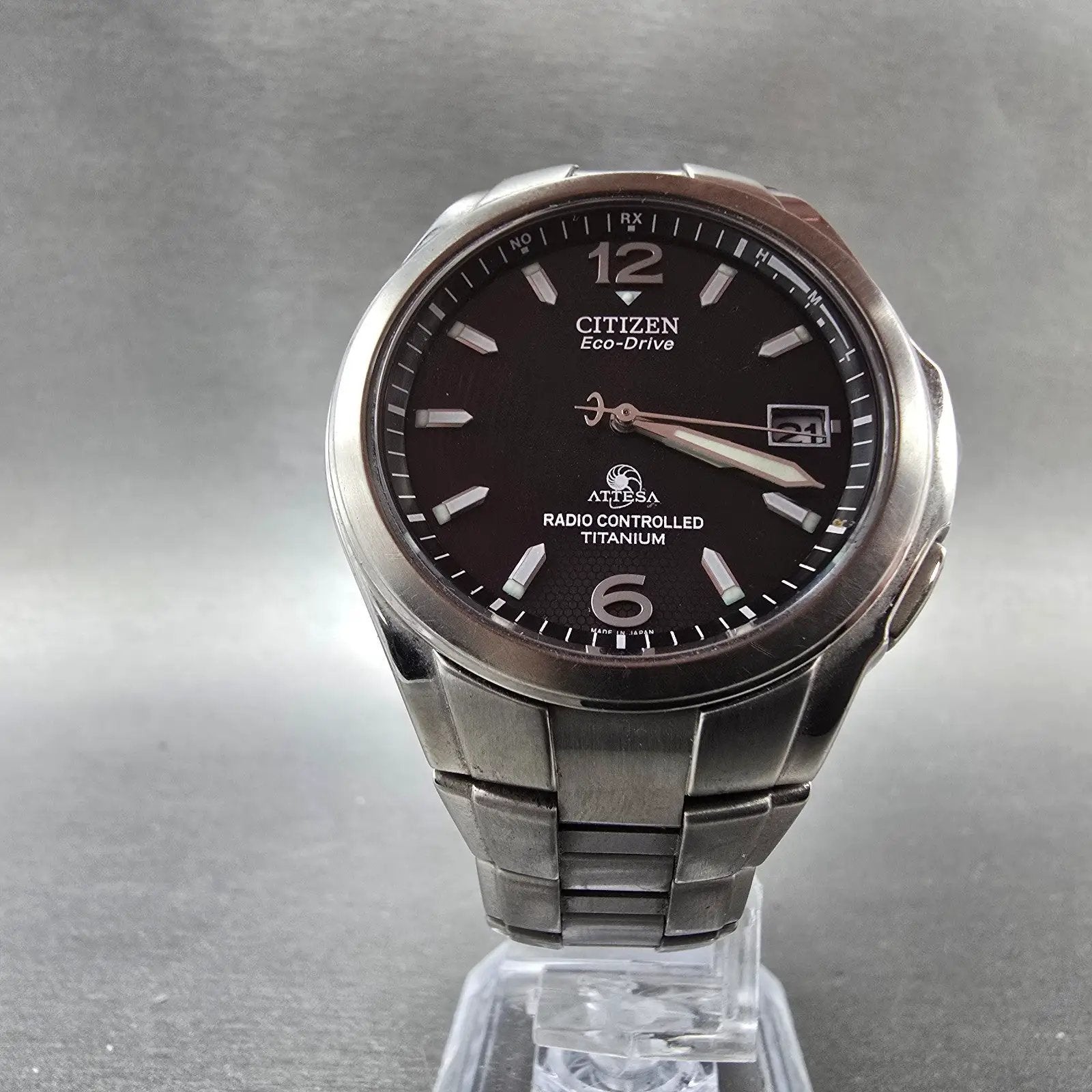 Citizen Eco-Drive Attesa Watch Men 38mm Black Dial Titanium Atomic Date PARTS! K6