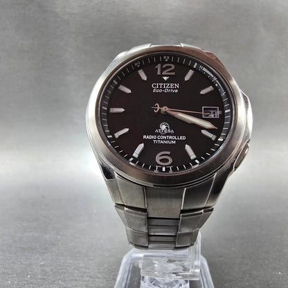 Citizen Eco-Drive Attesa Watch Men 38mm Black Dial Titanium Atomic Date PARTS! K6