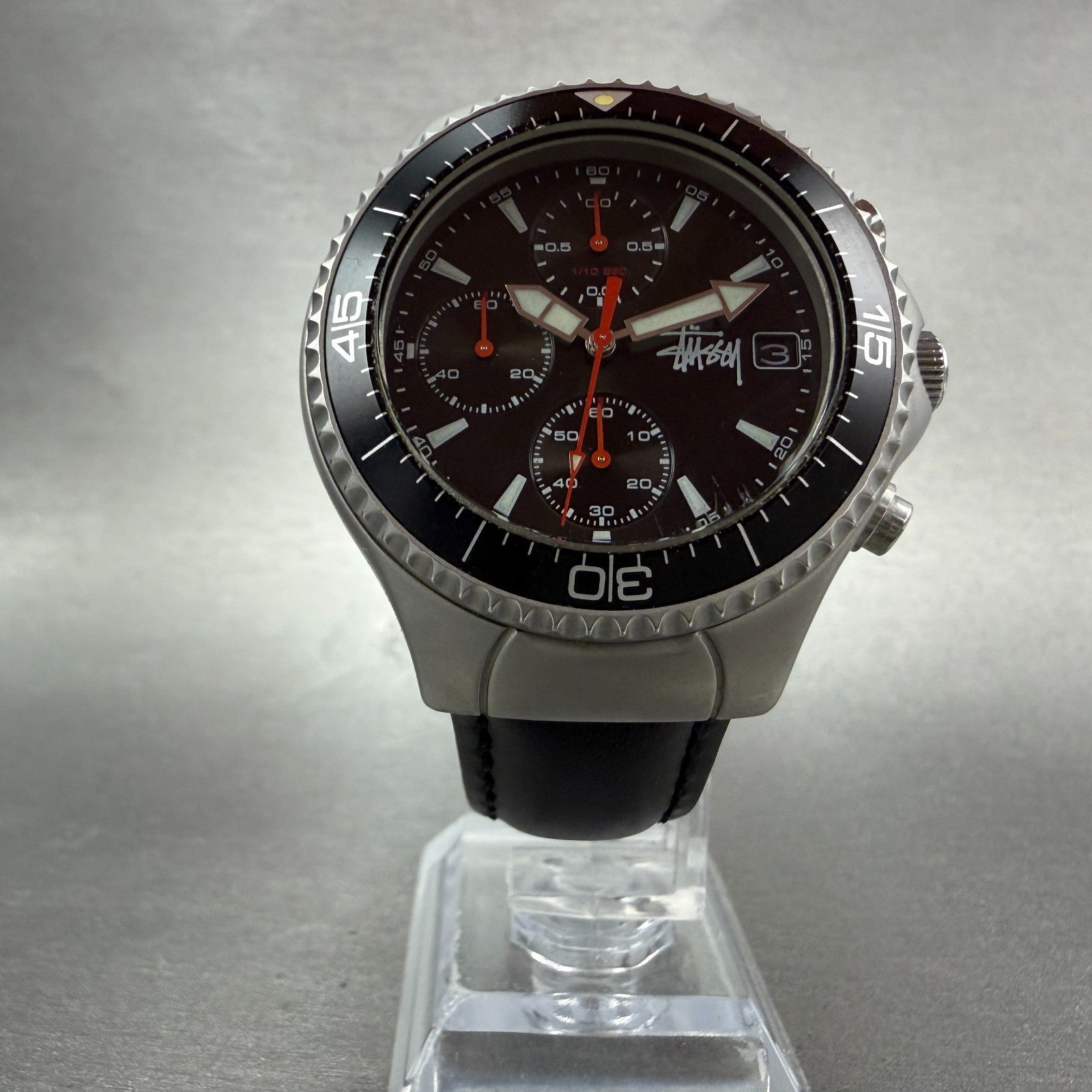 Stussy Tourmaster Chronograph Watch Men 40mm Black Dial Steel Date New Batt6