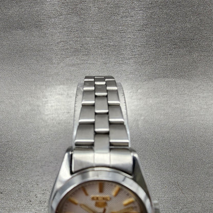 Seiko 5 Automatic Watch Women 23mm Silver Dial Silver Tone Daydate 42060332 Run4