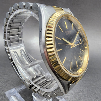 Citizen CQ President Watch Men 35mm Black Dial Two Ton Daydate 6100 NO BACK PART