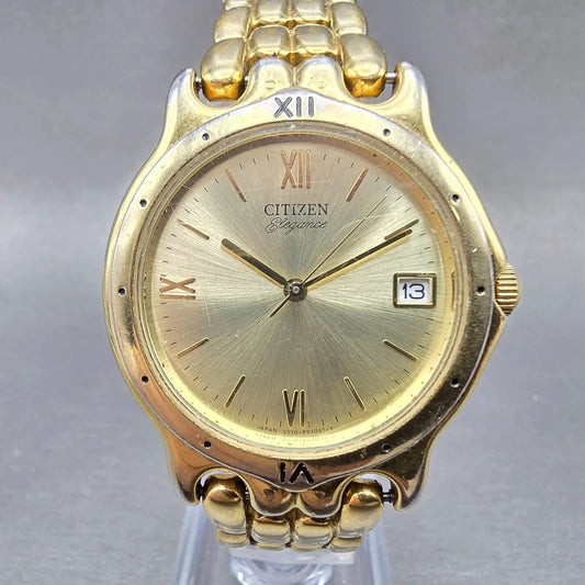 Citizen Elegance Watch Men 33mm Champagne Dial Gold Tone Date 5510-F51464 PARTS0