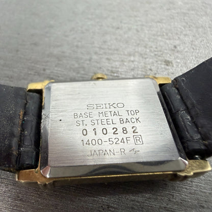 Seiko Tank Watch Women 19mm Black Dial Gold Tone Rectangle 1400-524F New Battery9