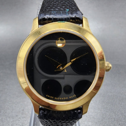 Movado Museum Watch Women 26mm Black Dial Gold Tone Round 87 E4 0814 New Batt1