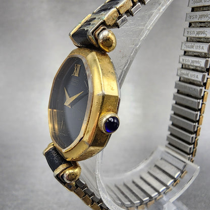 VTG Seiko Watch Women 17mm Black Dial Gold Tone Octagon 14005269 New Battery2