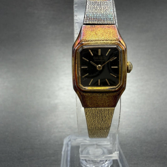 Seiko Tank Watch Women 17mm Brown Dial Gold Tone Rectangle 5420-5019 New Batt O50