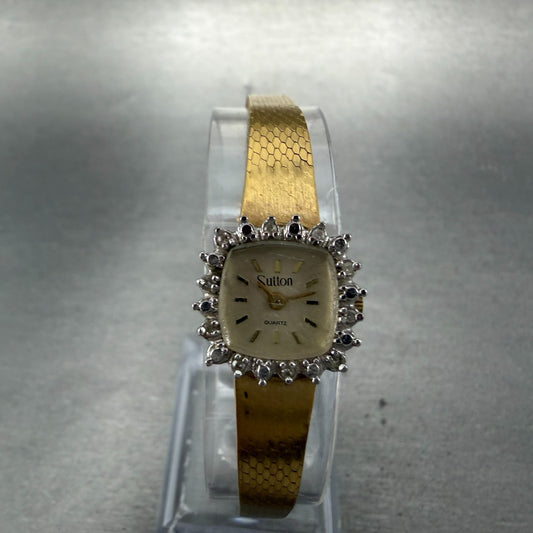 Sutton Watch Women 14mm Champagne Dial Gold Tone Diamond Bezel New Battery VTG0