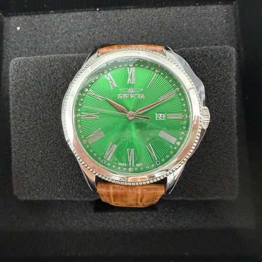 Invicta Celestial Watch Men 43mm Green Dial Silver Date Round Leather 478090