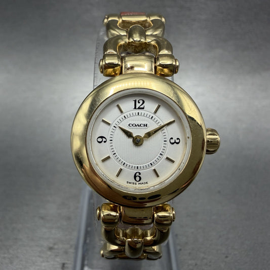 Coach Watch Women 22mm White Dial Gold Tone Round Leather W006 New Battery0