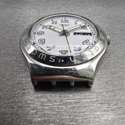 Swatch Irony Casse-Cou Watch Men 37mm Silver Dial Steel YGS732 Daydate New Batt1