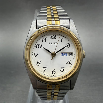 Seiko Watch Women 23mm White Dial Two Tone Daydate 7n83-0011 New Battery ABC9360