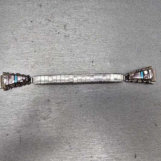 Navajo Sterling Silver Watch Band Tips 11mm Turquoise Coral CB  Vintage0