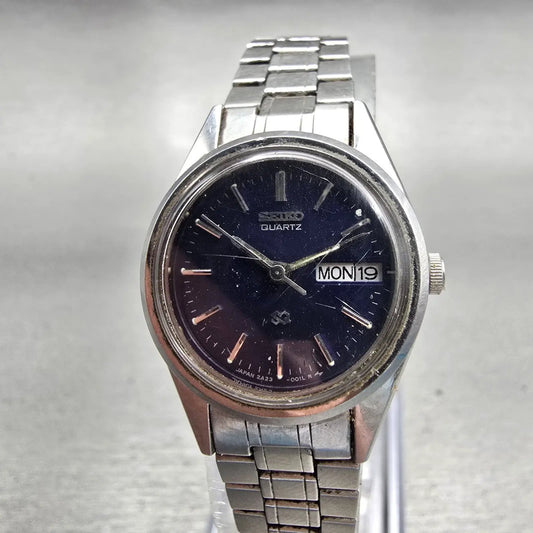 Seiko SQ Watch Women 23mm Blue Dial Silver Tone Daydate 2A23-0010 New Battery0