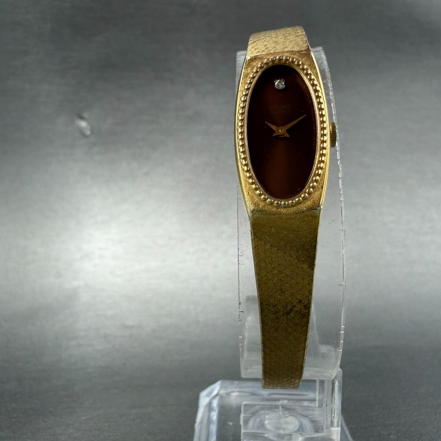 Seiko Tank Watch Women 13mm Brown Dial Gold Tone Oval 1320-5279 New Battery5