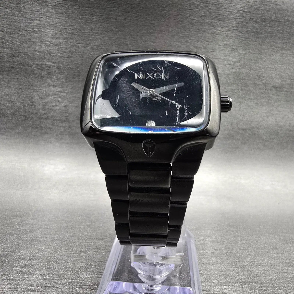 Nixon The Small Player Watch Women 33mm Black Dial Black Tone Rectangle New Batt5
