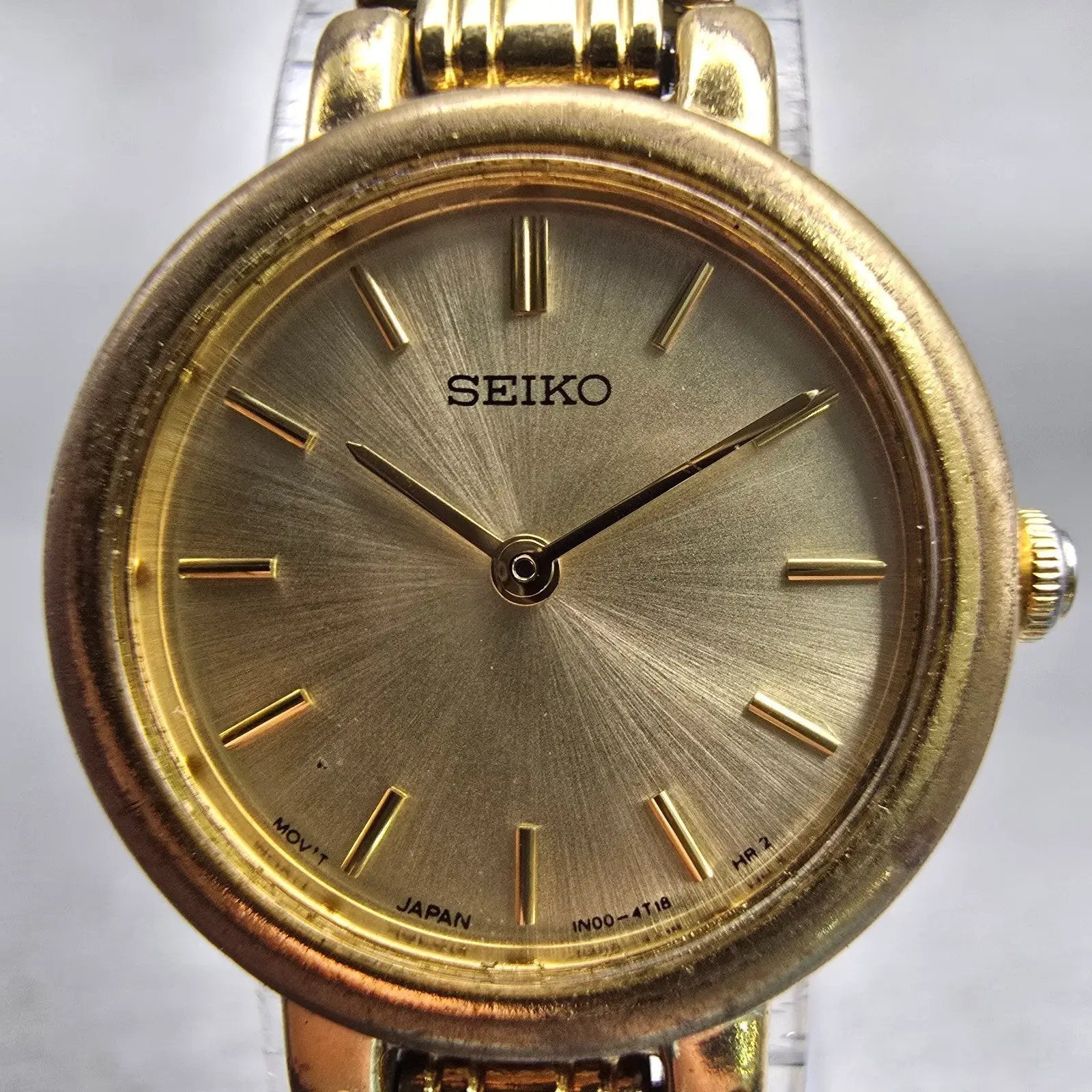 Seiko Watch Women 21mm Gold Dial Gold Tone Round 1N00-1E09 New Battery Vintage1