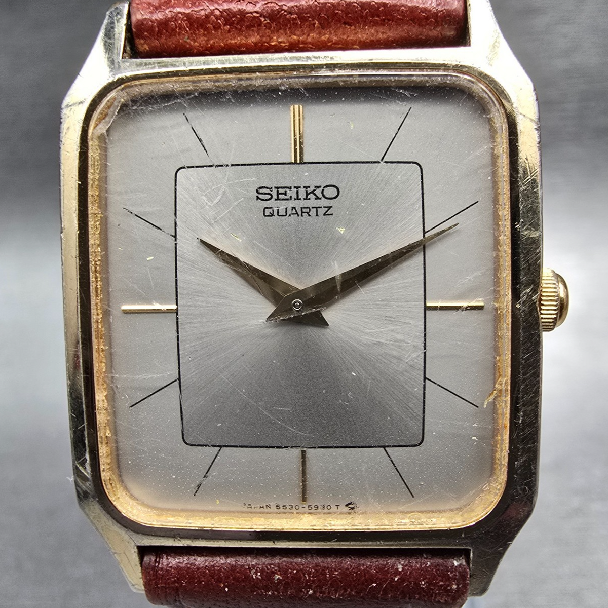 Seiko Watch Men 26mm Silver Dial Gold Tone Rectangle 6530-5500 New Battery JP231