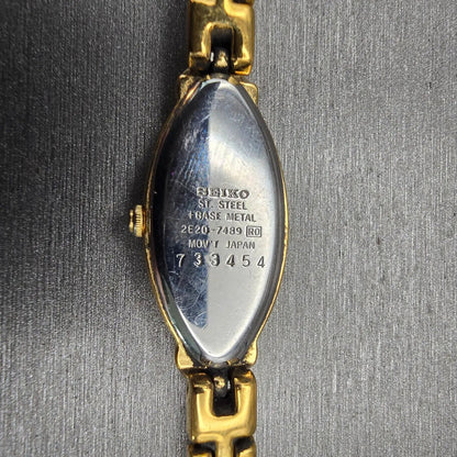 Seiko Watch Women 14mm White Dial Gold Tone Oval 2E20-7489 New Battery Vintage10