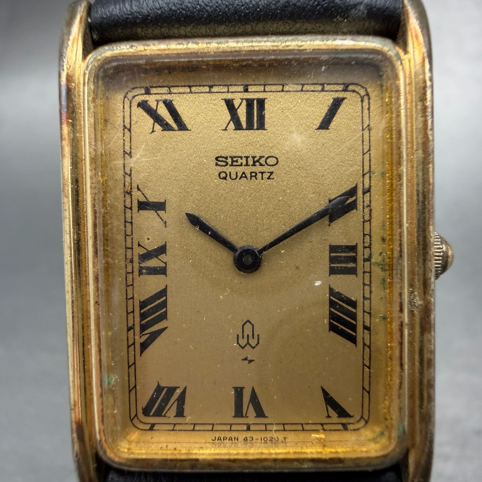 Seiko Tank Watch Men 24mm Champagne Dial Gold Tone Rectangle 43-3380 New Battery1