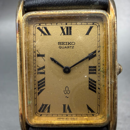 Seiko Tank Watch Men 24mm Champagne Dial Gold Tone Rectangle 43-3380 New Battery1