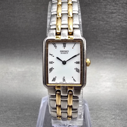 Seiko Tank Watch Women 17mm White Dial Two Tone Rectangle 4N00-F170 New Battery0
