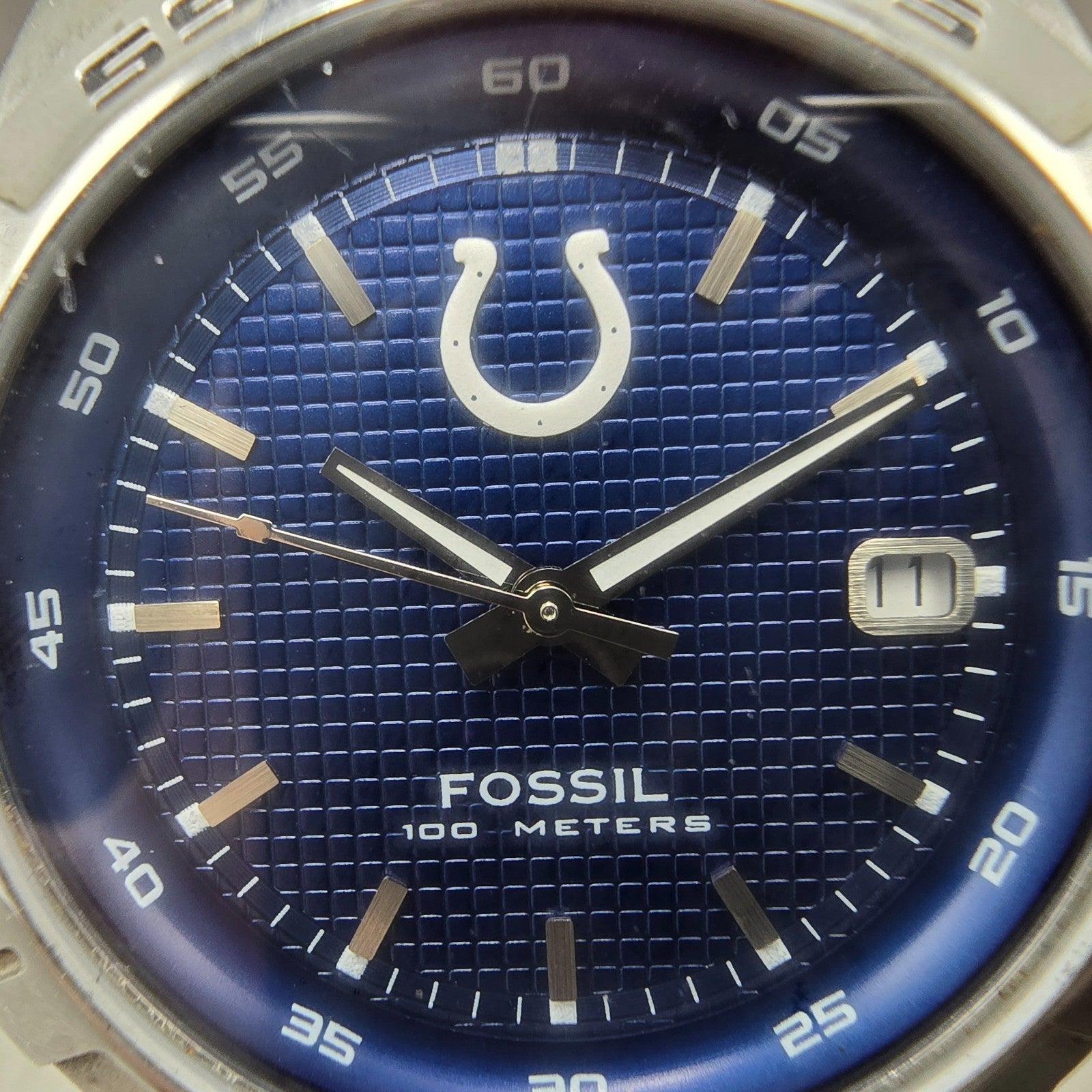 Fossil Colts Watch Men 40mm Blue Dial Silver Tone Date NFL-1086 New Battery1