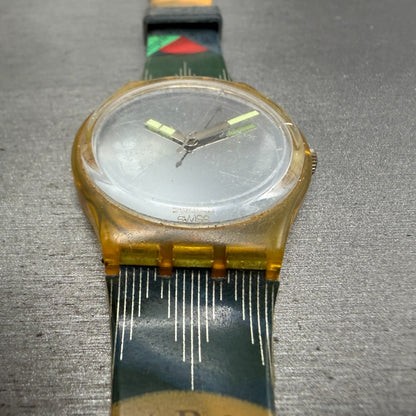 Swatch SnowWhite Watch Unisex 34mm Silver Dial Yellow Case READ!! New Batt GK1043