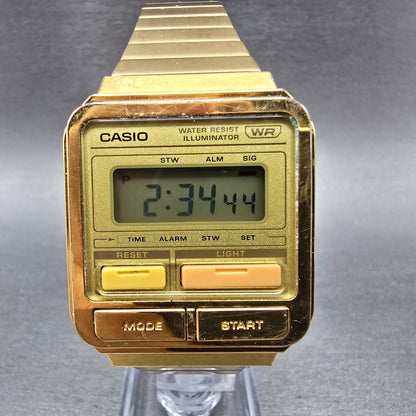Casio A120WE Watch Men 33mm Gold Dial Gold Tone Alarm Chronograph New Battery0