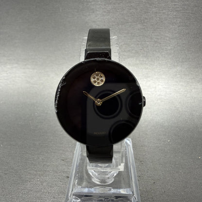 Movado Bold Bangle Watch Women 28mm MOP Dial Black Tone Round 3600775 CHIPPED!!!1