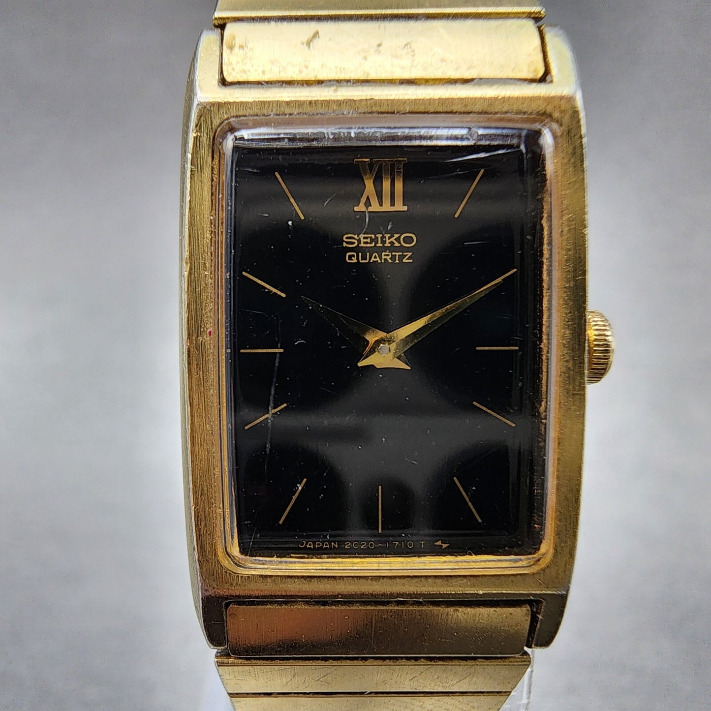 Seiko Tank Watch Women 17mm Black Dial Gold Tone Rectangle 2C205830 New Battery1