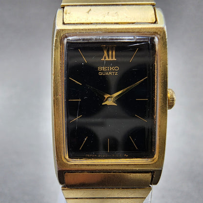 Seiko Tank Watch Women 17mm Black Dial Gold Tone Rectangle 2C205830 New Battery1