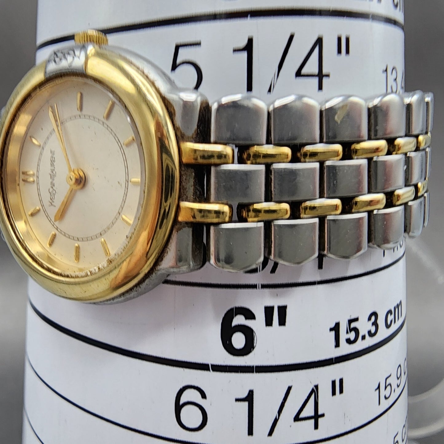 Yves Saint Laurent Watch Women 24mm Champagne Dial Two Tone Round new Battery10