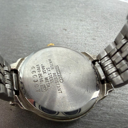 Seiko Watch Women 24mm Silver Dial Two Tone Round V701-2C10 New Battery9