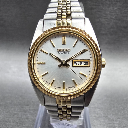 Seiko Watch Women 24mm Silver Dial Two Tone Daydate Round 7N83-0041 New Batt JP50