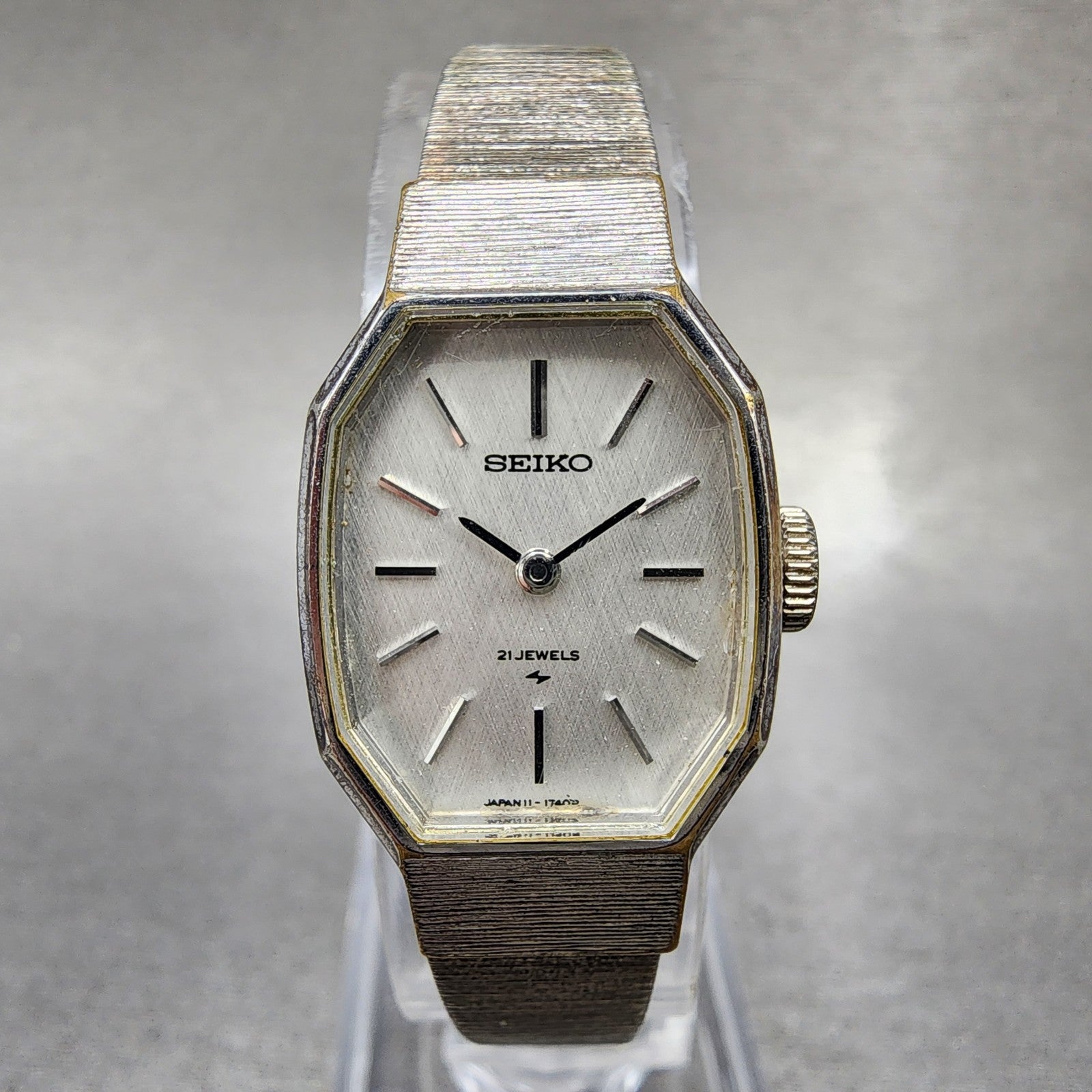 Seiko Watch Women 18mm Silver Dial Silver Tone Octagon Manual 113590 Runs0