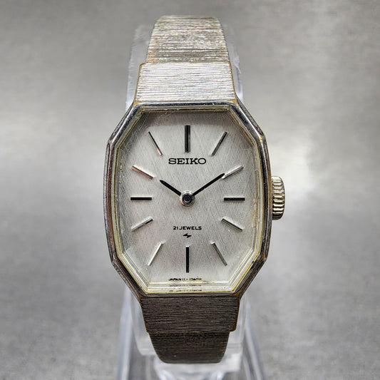 Seiko Watch Women 18mm Silver Dial Silver Tone Octagon Manual 113590 Runs0