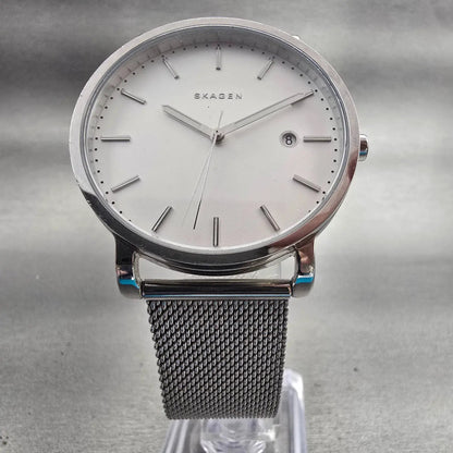 Skagen Hagen Watch Men 40mm Silver Dial Silver Tone Date Round SKW6281 New Batt5
