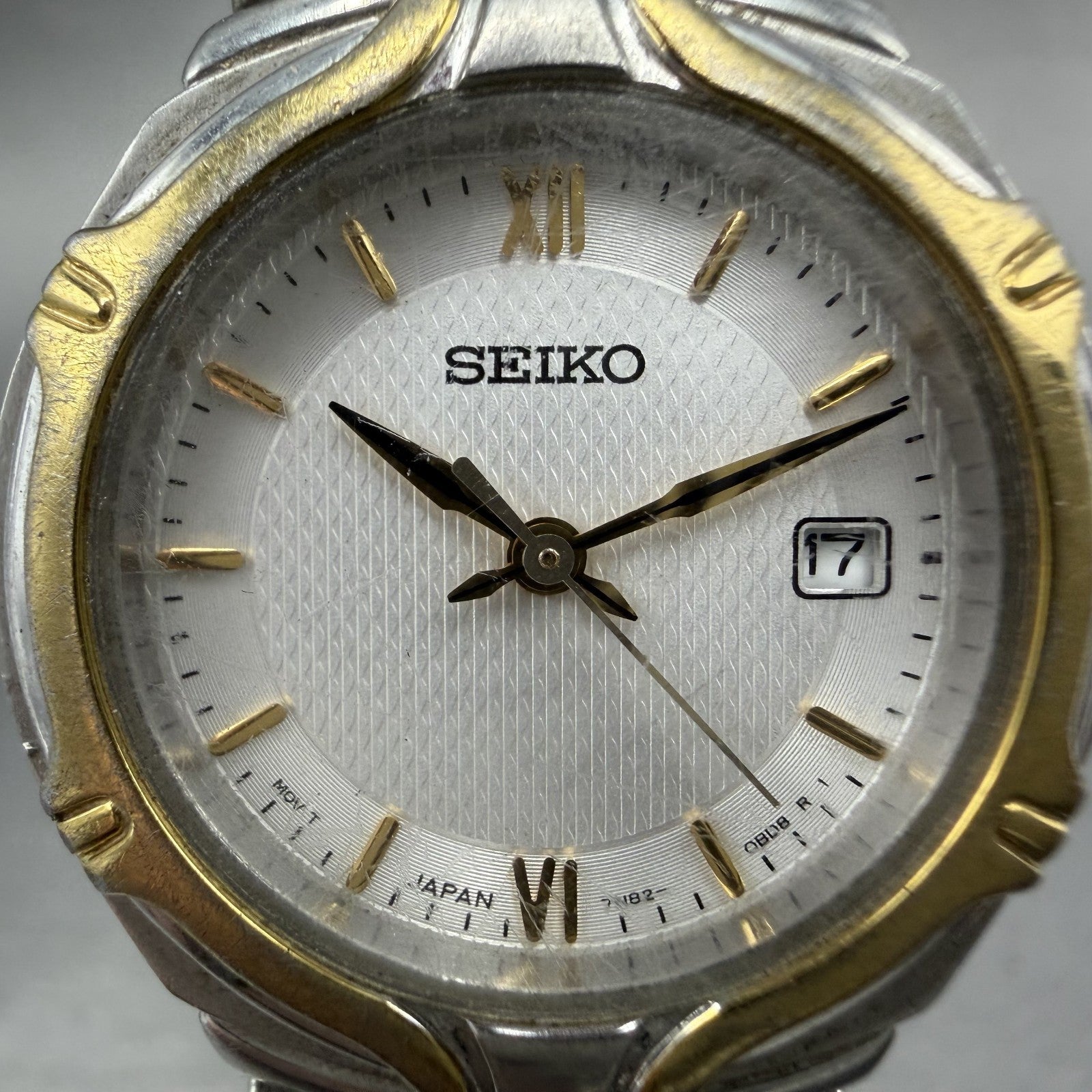 Seiko Watch Women 26mm Silver Dial Two Tone Date Round 7n82-0at0 New Battery DCT1