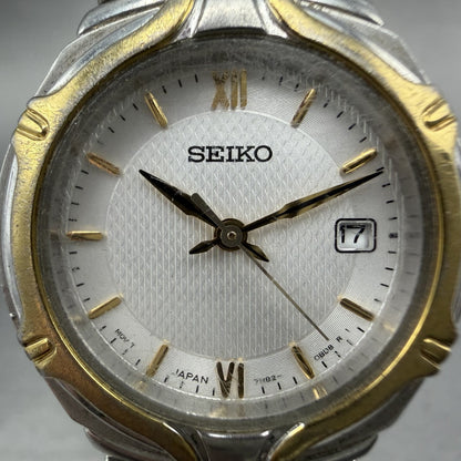 Seiko Watch Women 26mm Silver Dial Two Tone Date Round 7n82-0at0 New Battery DCT1