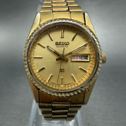 Seiko SQ Watch Women 24mm Gold Dial Gold Tone Daydate Round 3E23-0A60 NewBatt LK0