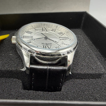 Invicta Vintage Watch Men 45mm Silver Dial Silver Round Leather Band 351384