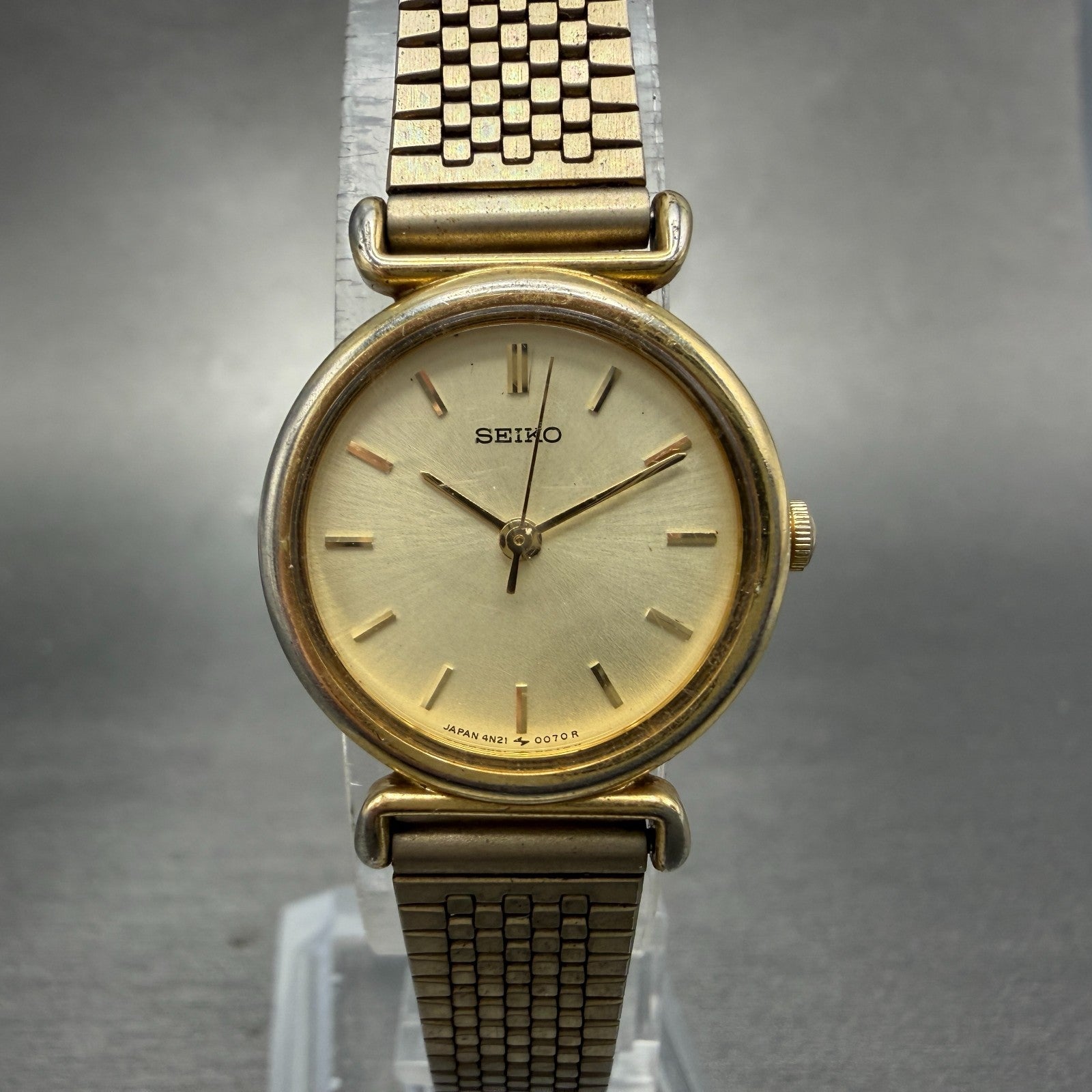 Seiko Watch Women 22mm Champagne Dial Gold Tone Round 4n21-0052 New Battery VTG0