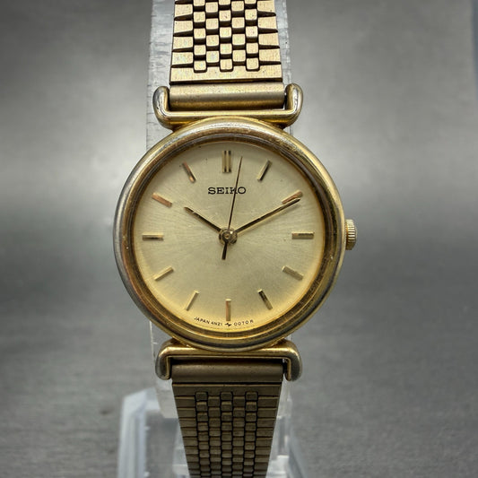 Seiko Watch Women 22mm Champagne Dial Gold Tone Round 4n21-0052 New Battery VTG0