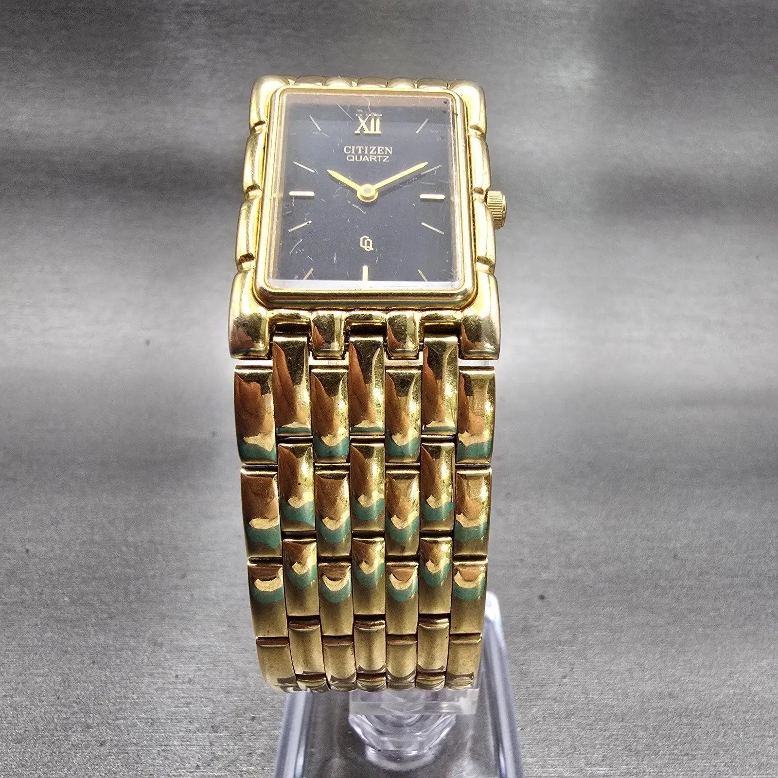 Citizen CQ Watch Men 23mm Black Dial Gold Tone Rectangle 6020-S27221 New Battery5