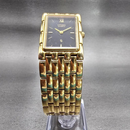 Citizen CQ Watch Men 23mm Black Dial Gold Tone Rectangle 6020-S27221 New Battery5
