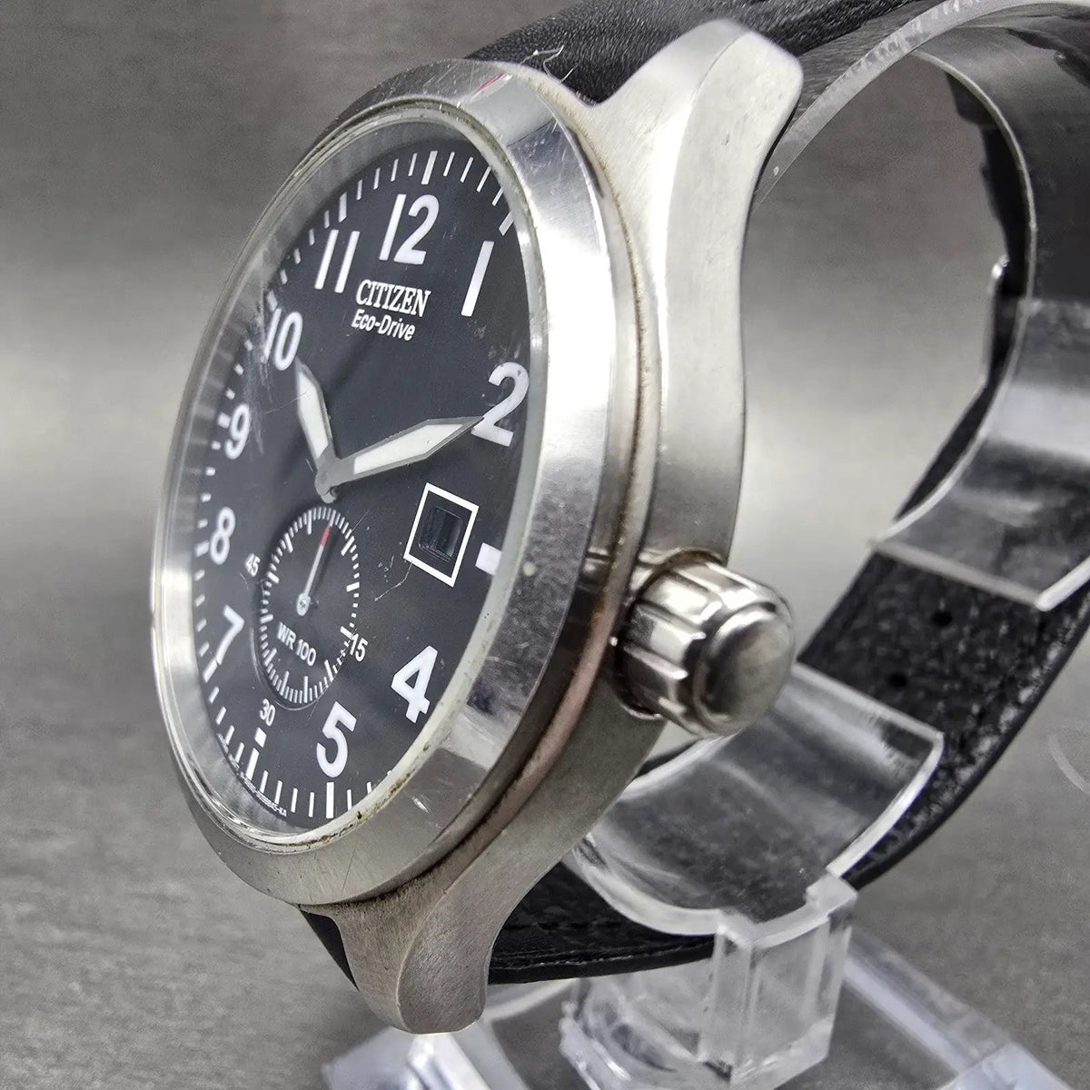 Citizen Eco-Drive Watch Men 43mm Black Dial Silver Date B690-S066387 Runs JP2