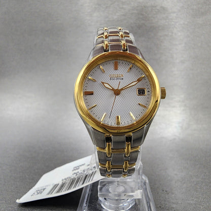Citizen EcoDrive Watch Women 25mm White Dial Two Tone Date EW126450A Runs5