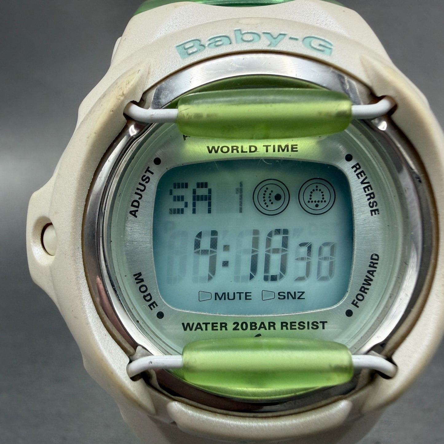 Casio Baby-G Watch Women 43mm White Green Digital Alarm Chrono BG-169WH New Batt1